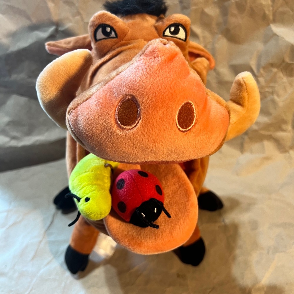 Disney Large Pumbaa Plush Brown Lion King Warthog Tethered Bugs Hakuna Matata